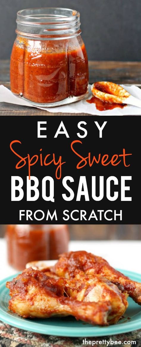 An easy recipe for sweet and spicy homemade barbecue sauce that's gluten free and allergy friendly! #glutenfree #dairyfree #nutfree #bbq Spicy Bbq Sauce, Homemade Bbq Sauce Recipe, Sweet Bbq Sauce, Homemade Barbecue, Homemade Bbq Sauce, Barbecue Sauce Recipes, Homemade Barbecue Sauce, Bbq Sauces, Barbeque Sauce