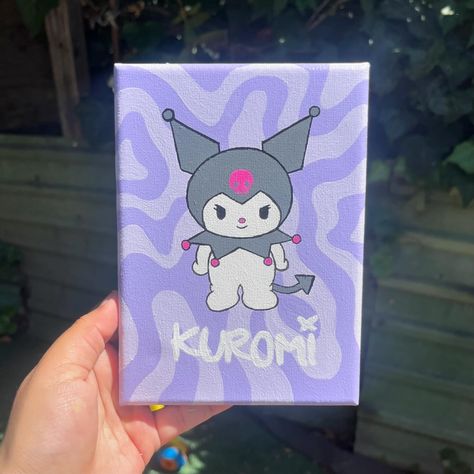 kuromi 💟 - now available on my etsy - 5x7 stretched canvas - been loving doing these small paintings of different sanrio characters! my messages are open to commissions or if anyone is interested in buying any artwork 💘 - #art #artist #artworks #painting #paintings #smallbusiness #sanrio #sanriopainting #sanriocore #kuromicore #kuromi Kuromi Painting, Sanrio Painting, My Messages, Crafty Mom, Easy Canvas Art, Canvas Painting Designs, Crafty Moms, Painting Designs, Mini Canvas Art