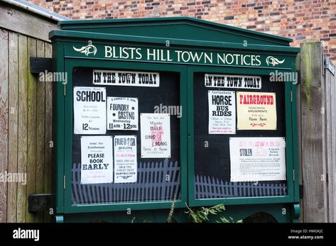 Download this stock image: Old Notice board at Blists Hill. victorian town. Madely, Telford, Shropshire. - HMGKJC from Alamy's library of millions of high resolution stock photos, illustrations and vectors. Telford Shropshire, Victorian Town, Information Board, Display Props, Notice Board, Little Library, Neurological Disorders, Us Images, Photo Image