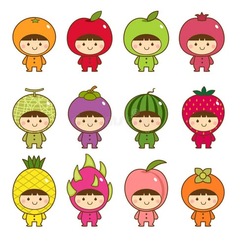 Fruit Costumes, 3d Karakter, Fruits Drawing, Images Kawaii, Cute Fruit, Kawaii Doodles, Cute Doodle Art, Kids Portraits, Kawaii Drawings