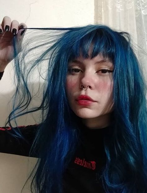 Grunge Blue Hair, Blue Haired Characters, Blue Hair Inspiration, Blue Black Hair, Dyed Red Hair, Hair Appointment, Penteado Cabelo Curto, Scene Hair, Hair Color And Cut