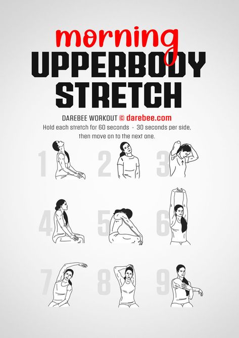 Morning Upperbody Stretch Workout Good Morning Stretches, Quick Morning Stretches, Upper Body Stretches, Morning Stretch, Arm Stretches, Stretch Workout, Morning Stretches, Body Stretches, Quick Workout Routine