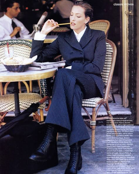 Pamela Hanson, Tatjana Patitz, Woman In Suit, Women In Suits, 90s Supermodels, Vogue Us, Androgynous Fashion, Looks Chic, Look Vintage