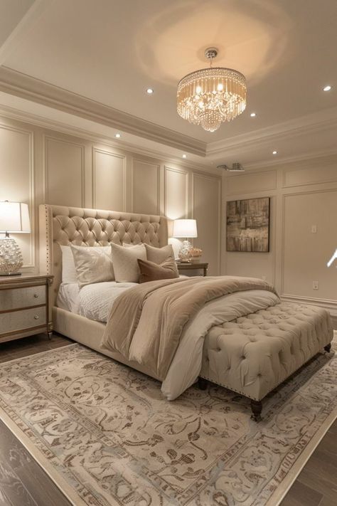 Nude Room Ideas, Elegant Boho Bedroom, Beige And Gold Bedroom, Off White Bedrooms, Champagne Bedroom, Beige Bedroom Decor, Dream Bedroom Inspiration, Luxe Bedroom, Classy Bedroom