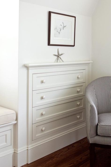 Ahearn White: Paint Secrets Revealed (Updated) - Patrick Ahearn Architect Storage Hacks Bedroom, Patrick Ahearn Architect, Patrick Ahearn, Basement Guest Rooms, Knee Wall, Built In Dresser, Dresser Storage, Bedroom Dressers, Wall Storage