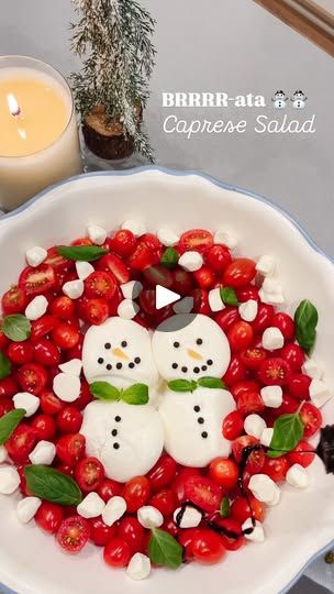 67K views · 2.7K reactions | BRRR-ata Caprese Salad ⛄️⛄️ This simple app is so easy to throw together! We took it to a neighbor potluck holiday party last year, and would make a great app for anyone who is hosting or attending a party and want to bring something! 

- Use Burrata for the snowman bodies ⛄️⛄️ we bought the kind near the produce section is by all the fancy meat and cheeses. It usually comes in a little tub with 2-4 balls! 

- peppercorns for the eyes and buttons

- cherry tomatoes and small mozzerella balls surrounding the outside 

- garnish with basil for bow ties and drizzle some balsamic glaze on top! Tag us if you try it! Enjoy! #brrrratacapresesalad | Lindsey Baise Simple App, Balsamic Glaze, Meat And Cheese, The Snowman, Caprese Salad, Christmas Treats, Cherry Tomatoes, Bow Ties, Holiday Party