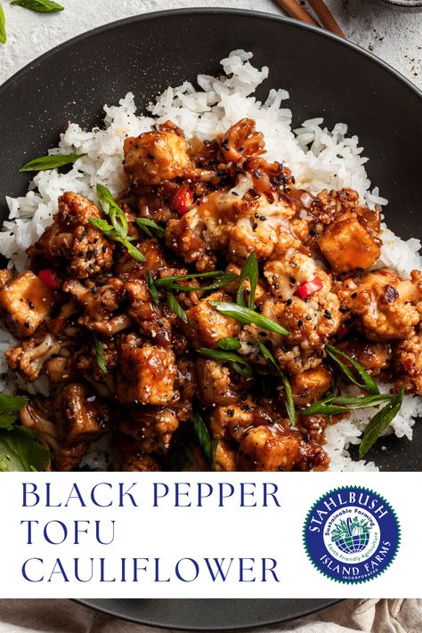 Black Pepper Tofu Cauliflower Recipe Cauliflower And Tofu Recipes, Cauliflower Tofu Recipes, Cauliflower Recipes Asian, Frozen Cauliflower Recipes, Tofu Cauliflower, Cauliflower Dinner, Black Pepper Tofu, Pepper Tofu, Lush Recipes