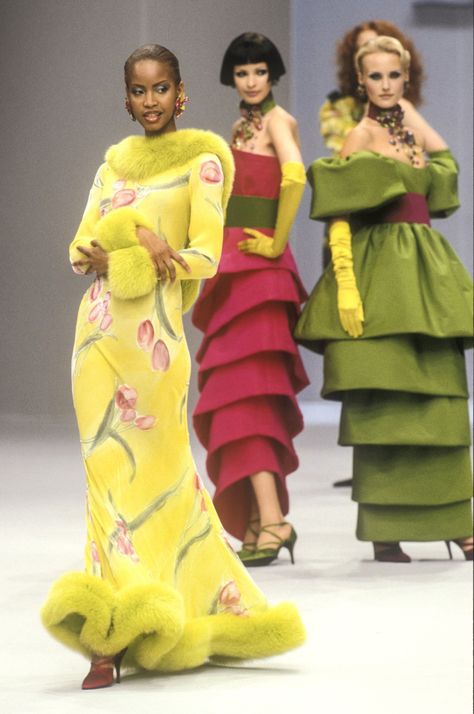 Emmanuel Ungaro, Jean Louis Scherrer, Fashion Collection Inspiration, Cherry Blossom Dress, Louis Feraud, Head Scarf Styles, 20th Century Fashion, 90's Fashion, Winter Outfit Inspiration