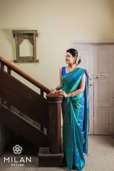 Elegant Sarees, Blue Silk Saree, Blouses Designs, Indian Sari Dress, Silk Saree Kanchipuram, Wedding Saree Collection, Sari Dress, Sari Blouse Designs, Indian Saree Blouses Designs