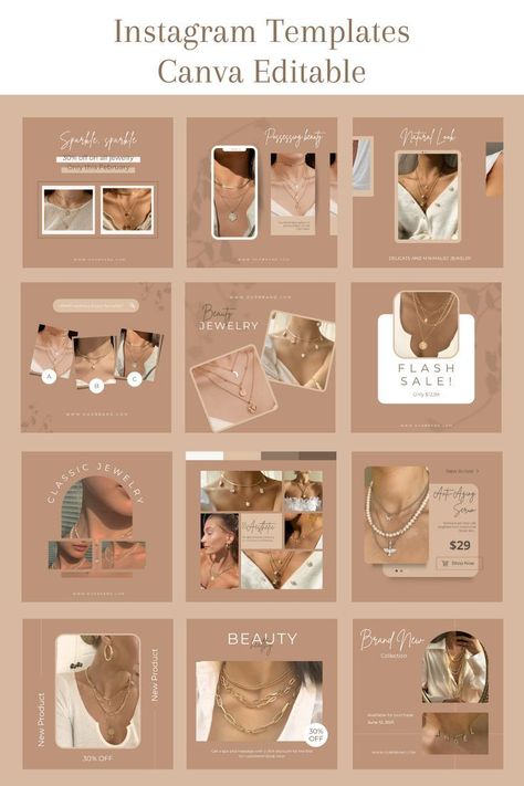 Jewelry Marketing Social Media, Jewelry Social Media Design, Jewelry Social Media Post, Jewelry Social Media, Beauty Instagram Post, Free Social Media Templates, Instagram Grid Design, Instagram Design Layout, Jewelry Template