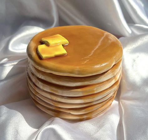 Clay Pancake Stack, Food Coasters Clay, Ceramic Pancakes, Clay Food Sculpture, Clay Pancakes, Air Dry Clay Coasters, Unusual Decor, Clay Coasters, Easy Clay Sculptures