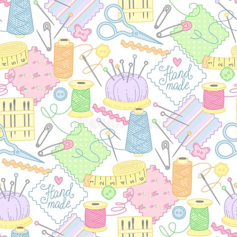 Sewing handmade pattern vector illustration Cute Seamless Pattern, Decoration Illustration, Textile Art Embroidery, Sewing Machine Cover, Halloween Vector, Motif Batik, Background Cute, Dinosaur Pattern, Vector Flowers