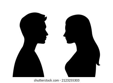 Vector simple silhouettes or icons of two people - woman and man facing each other - relationship, conversation, gender Male And Female Silhouette, Relationship Conversation, Man And Woman Silhouette, Silhouette Face, Shell Painting, Love Silhouette, Shadow Drawing, Men Vs Women, Girl Shadow