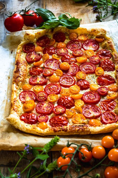 Phyllo Dough Tomato Tart, Goat Cheese Tart, Puff Pastry Tart, Cheese Tart, Tomato Season, Tomato Tart, Cheese Tarts, Summer Tomato, Phyllo Dough