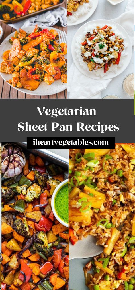 These tasty vegetarian sheet pan recipes are perfect for busy nights! Everything cooks together on one pan, so it’s easy to prepare and fast to clean up. Vegetarian Sheet Pan, Meatless Sheet Pan Dinners, Easy One Pan Vegetarian Meals, One Pan Dinners Vegetarian, Sheet Pan Recipes Vegetarian, Fast Dinner Recipes Vegetarian, Veggie Sheet Pan Dinners, One Pan Veggie Bake, Easy Sheet Pan Dinners Vegetarian