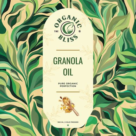 🌿✨ Unveiling Elegance: "The Organic Bliss" Granola Oil Packaging ✨🌿 Excited to reveal the design that captures the essence of nature in every detail! Our work for The Organic Bliss features lush, intricate leaf patterns that envelop the bottle, celebrating the pure essence of organic living. Leaf Packaging Design, Organic Food Packaging Design, Organic Food Branding, Granola Packaging, Organic Food Packaging, Bar Packaging, Medical Packaging, Cereal Brands, Oil Packaging