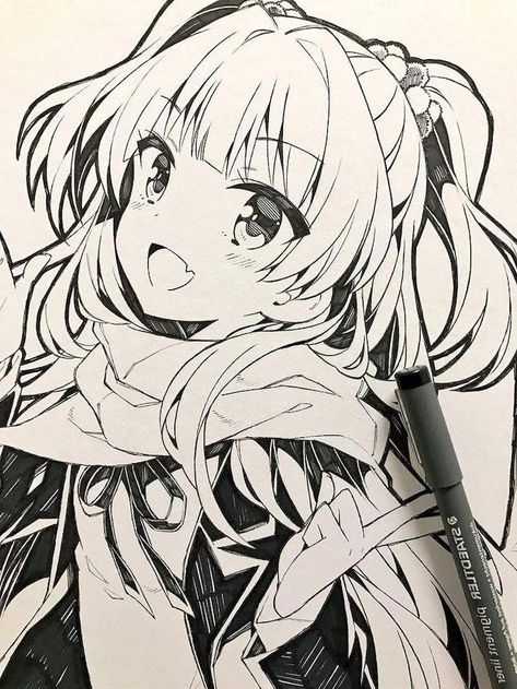 Start Black Pen Anime Drawing, Manga Art Black And White Illustrations, Anime Pen Art, Anime Pen Sketch, Anime Ink Drawing, Black And White Anime Manga, Rika Jougasaki, Manga Art Sketches, Manga Art Black And White