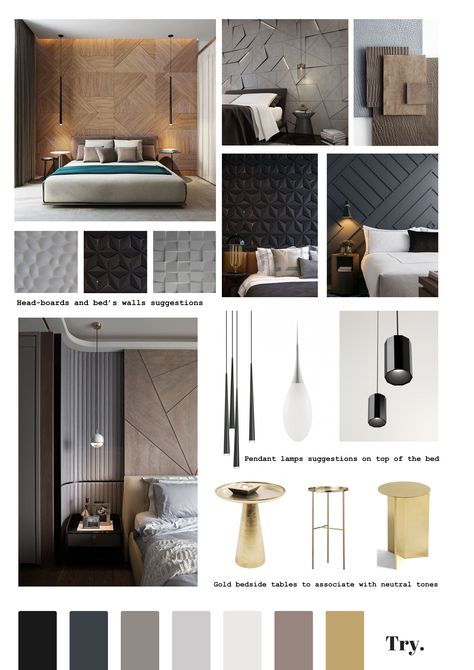 MOODBOARDS — TRY CREATIVE TRENDS. Mood Board Bedroom, Interior Design Presentation Boards, Design De Configuration, Interior Design Portfolio Layout, Materials Board Interior Design, Mood Board Interior, Interior Design Layout, Design Mood Board, Neoclassical Interior