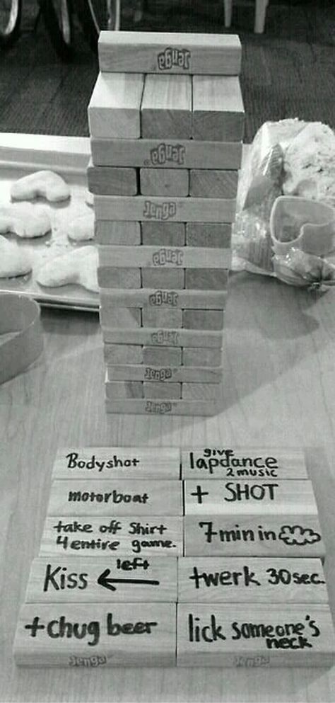 Strip Jenga? How is this not a real thing yet? Bachelorette Bucket Lists, Drunk Jenga, Drinking Games, Adult Games, Hen Party, Game Night, Fun Games, Party Games, Party Time