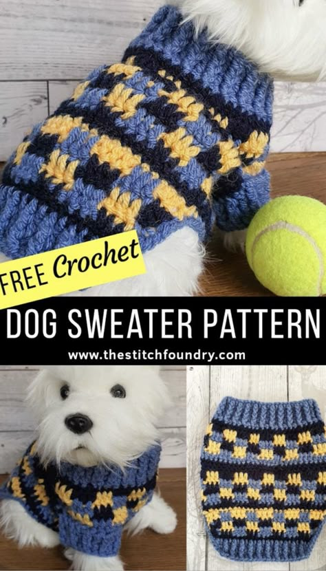 Crochet Dog Sweaters, Crochet For Dogs, Crochet Dog Sweater Free Pattern, Knitted Dog Sweater Pattern, Crochet For Pets, Dog Sweater Crochet, Sweater Free Pattern, Pet Crochet, Cosy Crochet