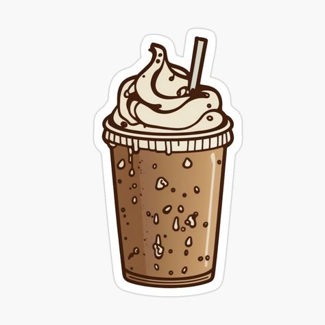 Frappe Ideas, Ice Coffee Design, Iced Coffee Illustration, Cooking Stickers, Shrek Cake, Iced Coffee Sticker, Mocha Frappe, Coffee Artwork, Banner Drawing