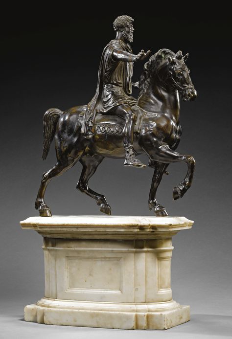 ITALIAN, ROME, CIRCA 1800  AFTER THE ANTIQUE  EQUESTRIAN PORTRAIT OF EMPEROR MARCUS AURELIUS Antique Bronze Statue, Victorian Conservatory, Deco Statue, Art Outline, Art Deco Statue, Equestrian Statue, Horse Statue, Small Sculptures, Marcus Aurelius