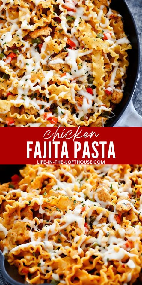 Nom Nums, Chicken Bell Peppers, Chicken Main Course, Pizza Pasta Recipe, Fajita Pasta, Chicken Pasta Dishes, Chicken Fajita Pasta, Chicken Fajita Casserole, Skillet Dinners