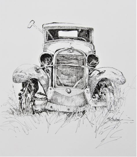 Cowboy Artists, Artistic Ideas, Road Warrior, Car Sketch, Landscape Drawings, Dream Style, Vintage Truck, Graphite Pencils, Ink Sketch