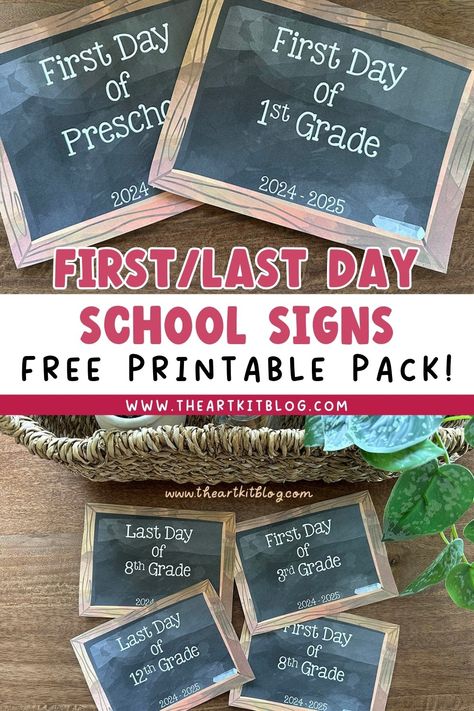 Chalkboard-Style First Day of School   Last Day of School Signs UPDATED for 2024 - 2025 - FREE PRINTABLE! HUGE GIVEAWAY! First Day Of Homeschool, Free Chalkboard Printables, First Day Of School Printable, School Last Day, Preschool First Day, Back To School Worksheets, Homeschool Fun, Free Homeschool Resources, Homeschool Freebies