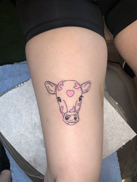 Baby Cow Tattoo, Cow Tattoo, Pink Tattoo, Dragon Tattoo Designs, Baby Cow, Calf Tattoo, Pink Cow, Tattoo Flash Art, Dream Tattoos