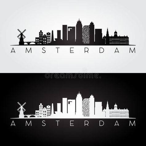 Amsterdam Skyline, Skyline Drawing, Amsterdam Tattoo, Amsterdam Art, Skyline Silhouette, Instagram Highlight Icons, Black And White Design, Art Drawings Sketches Simple, Classroom Themes