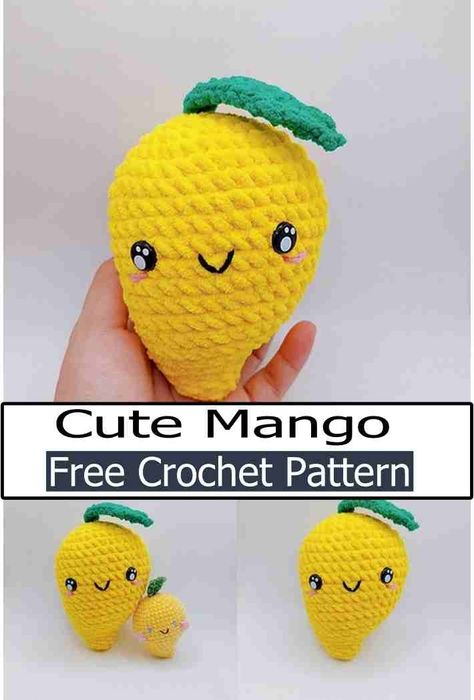 Crochet Mango Pattern Crocheted Fruit, Crochet Mango, Tropical Crochet, Mango Pattern, Baby Bibs Patterns Free, Diy Crochet Hook, Baby Dress Diy, Crochet Hook Holder, Crochet Organizer