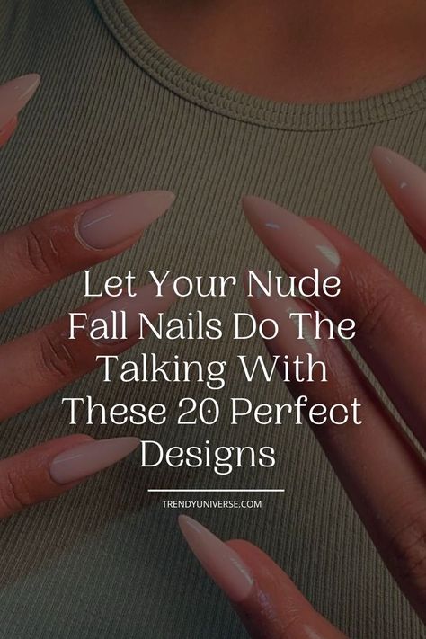 Nude fall nails designs are not only fashionable, but also provide a chic touch to your nails for the season. Whether you like a classic style or something more daring with embellishments like leaves or glitter, fall nails are the perfect option for a fashionable look that will last all season long!

Choosing your favorite from these 20 examples may be difficult, as each one is a great option, but beauty is not always easy. Good luck! Nude Fall Nail Designs, Almond Nude Nails, Glitter Fall Nails, Nude Fall Nails, Nail Designs Stiletto, Nude Nail Ideas, Fall Nails Designs, Long Almond, Nude Nail