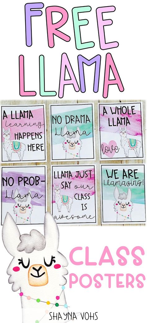 Brighten your classroom with these adorable watercolor llama themed posters. These 6 free posters are great classroom decor for walls or bulletin boards! For additional llama cuteness, check out my Editable Llama Decor Bundle! #Llamaclassroomdecorfree #Llamaprintables #Llamathemeclassroom Llama Door Decorations Classroom, Llama Classroom Door Ideas, Llama Classroom Decor, Llama Bulletin Board Ideas, Llama Sayings, Llama Classroom Theme, Llama Bulletin Board, Llama Decorations, Llama Classroom