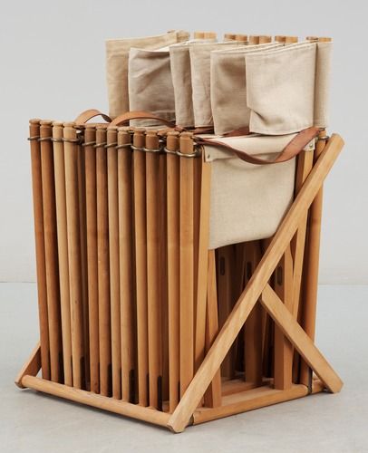 A set of six folding chairs with stand by Mogens Koch, Interna, Denmark. - Bukowskis Folding Camping Chairs, Bamboo Chair, Directors Chair, Camp Furniture, Woven Wood, Cool Breeze, Folding Furniture, Folding Chairs, Camping Chairs