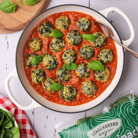 MALFATTI - ITALIAN SPINACH DUMPLINGS - LeaderBrand Spinach Dumplings, Italian Spinach, Spinach And Ricotta, Rocket Salad, New Zealand Food, Spinach Ricotta, Squash Salad, Food Hub, Salad Leaves