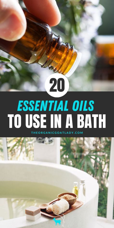 Essential Oils You'll Want to Put in the Bath. Essential oils have amazing health and wellness benefits, They are also great for relaxation and natural beauty and skin products. This list of 20 of the best essential oils to add to your bath is great! It includes tons of simple oils for beginners, and you can make your own essential oil blends to add to your bath. For aromatherapy, healthy skin, and even improved mood, you'll want these ideas for essential oils to add to your bathtub. Essential Oils For Bath When Sick, Bath Oils For Relaxation, Essential Oil Bath Recipes, Essential Oil Blends For Bath Salts, Essential Oil Detox Bath, Doterra Bath Blends, Bath Essential Oil Blends, Bath For Colds Remedies, Essential Oils For Bath Soak