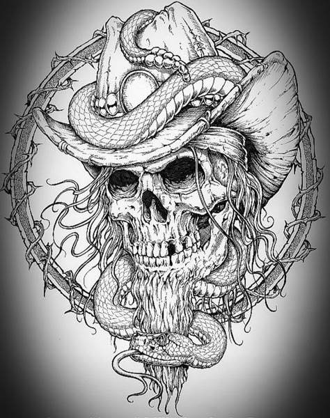 Cowboy Skull Tattoo, Biker Tattoos Designs, Wrap Around Wrist Tattoos, Steampunk Coloring, Scandinavian Tattoo, Cowboy Skull, Evil Skull Tattoo, Cowboy Tattoos, Patriotic Tattoos