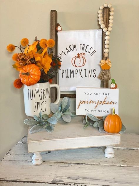 Boho Decor Diy, Pumpkin Spice Sign, Blanket Ladders, Piano Scales, Fall Tea, Pumpkin Tea, Diy Boho Decor, Fall Kitchen Decor, Fall Living Room