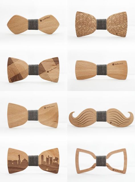 Wooden bow ties by Muffin Studio #bowties #wooden #design #handcrafted #moustaches Lézervágott Fa, Wooden Tie, Wooden Bow Tie, Wooden Bow, Laser Cut Jewelry, Womens Tank Top, Wooden Accessories, Wooden Design, Wood Creations