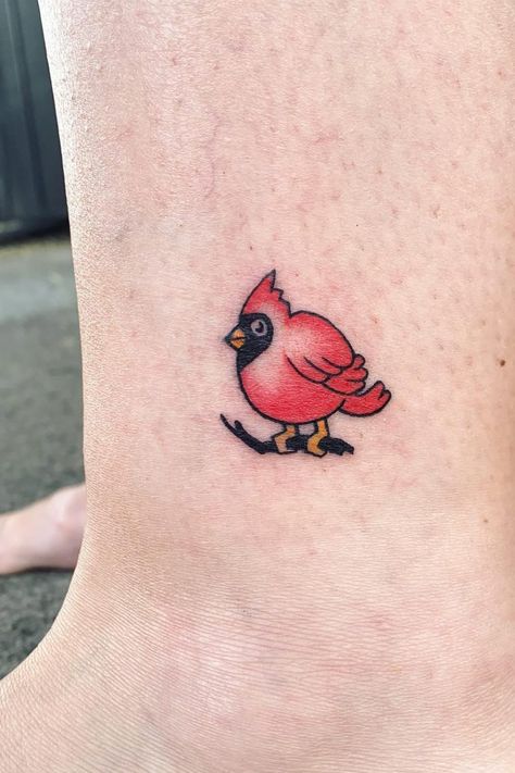 Matching Cardinal Tattoos, Tiny Cardinal Tattoo Simple, Small Cardinal Tattoos For Women, Simple Cardinal Tattoo, Dainty Cardinal Tattoo, Tiny Cardinal Tattoo, Small Cardinal Tattoo Memorial, Cardinal Tattoo Ideas, Red Bird Tattoo