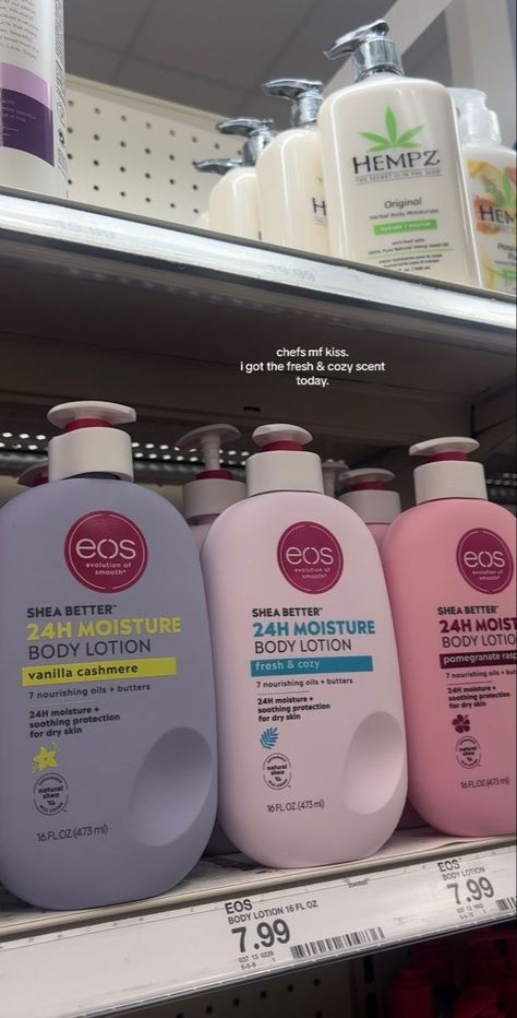 Body Moisturizer Aesthetic, Good Smelling Body Lotion, Eos Lotion Aesthetic, Lotion Recommendations, Lotion Smell Good, Shower Products Aesthetic, Good Hygiene Products, Body Lotion Aesthetic, Body Hygiene Products