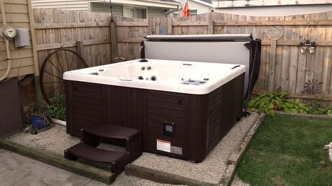 Gravel Bases for Hot Tubs: The Easiest Hot Tub Pad Hot Tub Base Ideas, Backyard Pea Gravel, Hot Tub Foundation, Hot Tub Platform, Hot Tub Base, Hot Tub Patio Ideas, Tub Platform, Tub Board, Hot Tub Pad