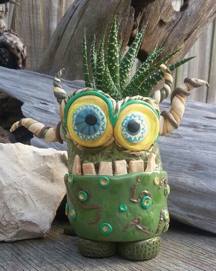 Monster Plant Pot, Air Dry Clay Monsters, Polymer Pots, Polymer Clay Plant Pot, Polymer Clay Monsters, Clay Monster, Monster Clay, Ceramic Monsters, Clay Creatures