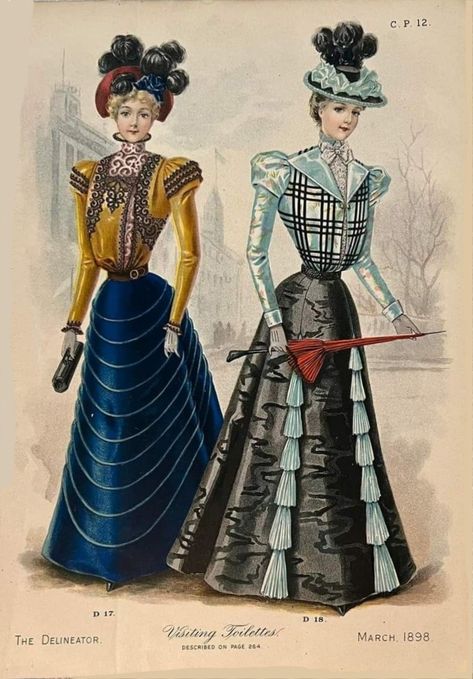 The Delineator Mar 1898 Visiting C.P.12 fashion plate 1898 Fashion, Early 20th Century Fashion, Belle Epoque Fashion, Walking Skirt, Decades Of Fashion, 1890s Fashion, Puffy Skirt, 19th Century Fashion, Victorian Clothing