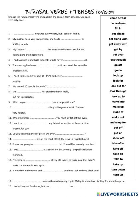 B2 English Worksheets, Phrasal Verbs English Worksheet, B2 Grammar, V1 V2 V3 Forms Of Verbs Worksheet, Phrasal Verbs Worksheet, Phrasal Verbs Worksheet With Answers, Esl Advanced, Phrasal Verbs Turn, Phrasal Verbs Sentences