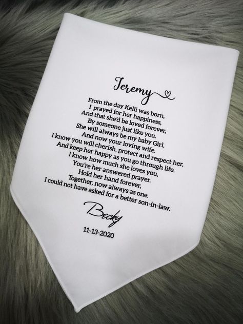 Future Son In Law Gift, To My Son In Law, Future Son In Law, Letter To Son, Groom Handkerchief, Son In Law Gifts, Personalized Handkerchief Wedding, White Handkerchief, Future Son