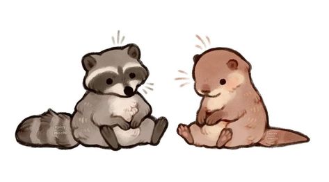 Otter Drawing, Raccoon Drawing, Friends Talking, Raccoon Art, 강아지 그림, Cute Raccoon, Cute Doodles Drawings, Arte Sketchbook, Cute Doodle Art