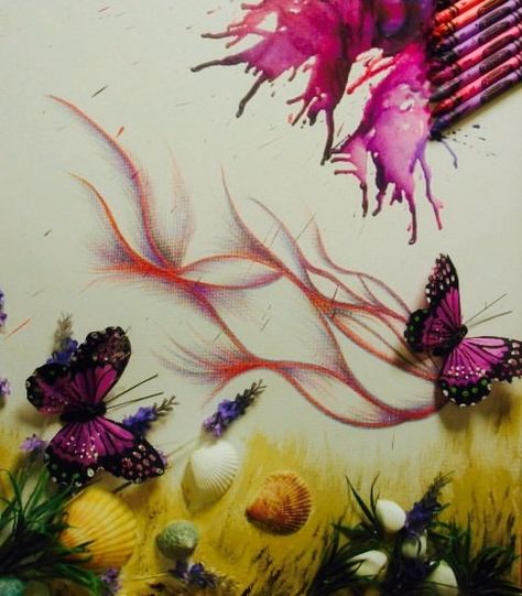 Melted crayon art with butterflies and sea by SherlenesUniqueGifts, $95.00 Melting Crayon Art, Art With Butterflies, Melted Crayons, Melted Crayon Art, Crayon Art Melted, Crayon Art, Melting Crayons, Vintage Marketplace, Amazing Art