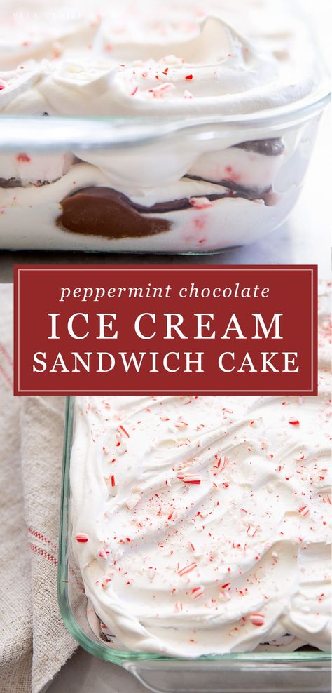 Ice Cream Sandwich Dessert Recipe, Christmas Ice Cream Desserts, Easy Ice Cream Sandwich Cake, Decadent Christmas Desserts, Layered Ice Cream Cake, Ice Cream Sandwich Dessert, Christmas Ice Cream Cake, Ice Cream Dessert Recipe, Easy Ice Cream Sandwiches